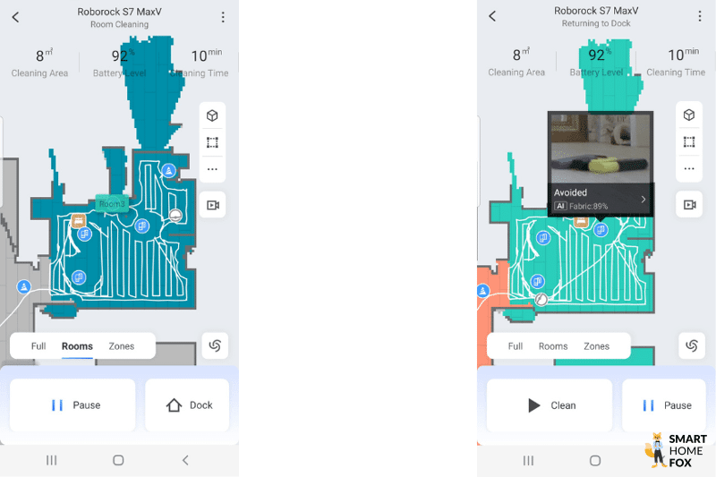 Плоские объекты отмечены как препятствия в приложении Roborock S7 MaxV.